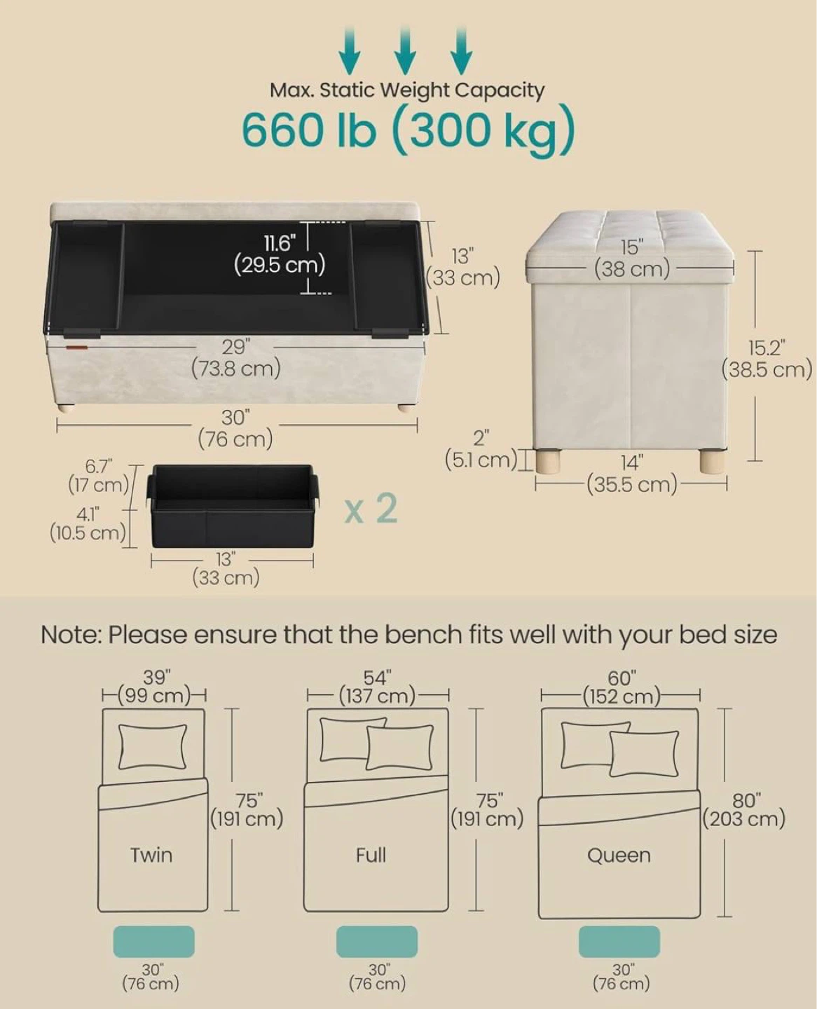 Storage Ottoman Bench – Cappuccino Beige, New in Box - photo 4