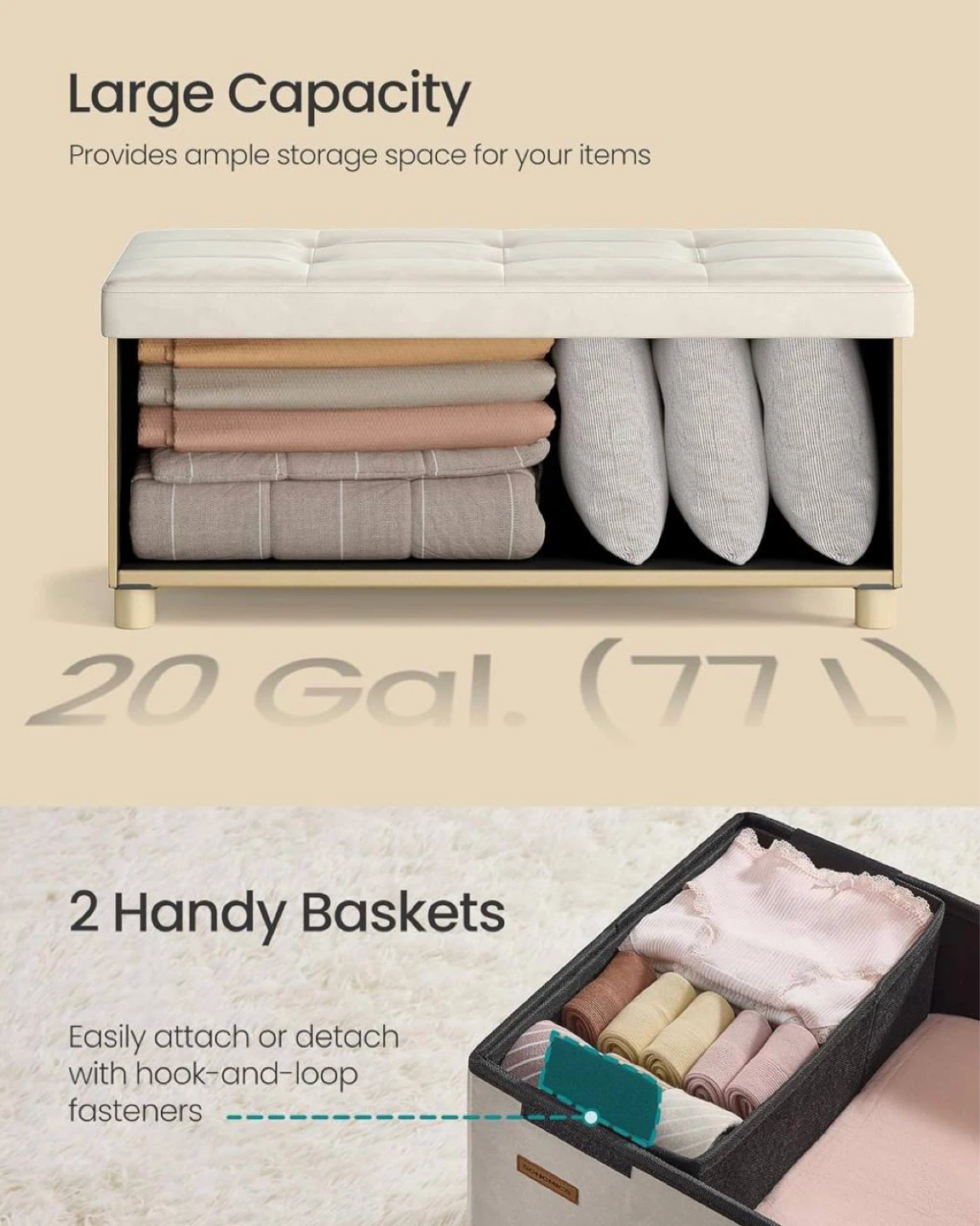 Storage Ottoman Bench – Cappuccino Beige, New in Box - photo 3