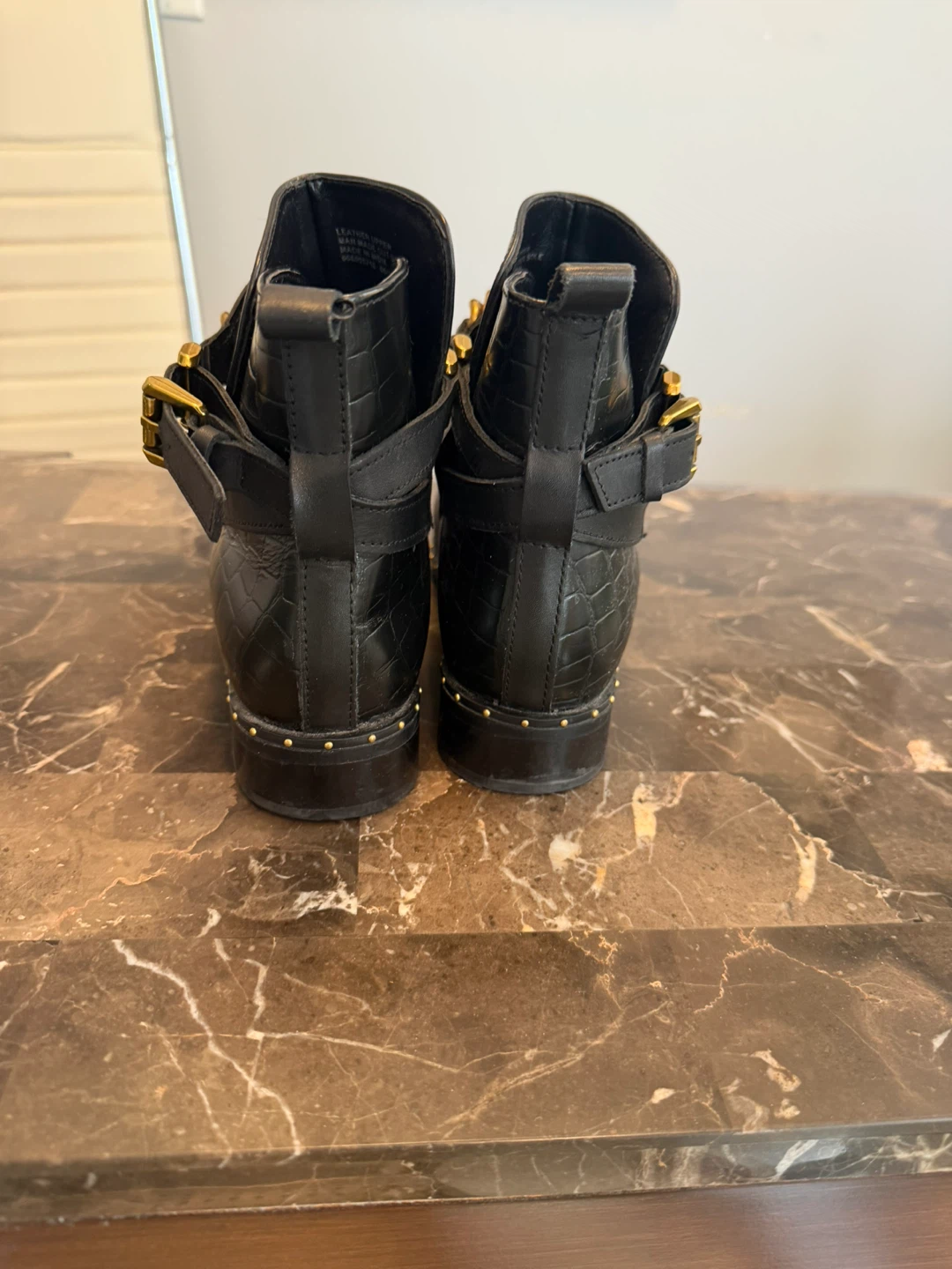 Kurt Geiger Black Leather Ankle Boots with Gold Chain Detail - photo 3