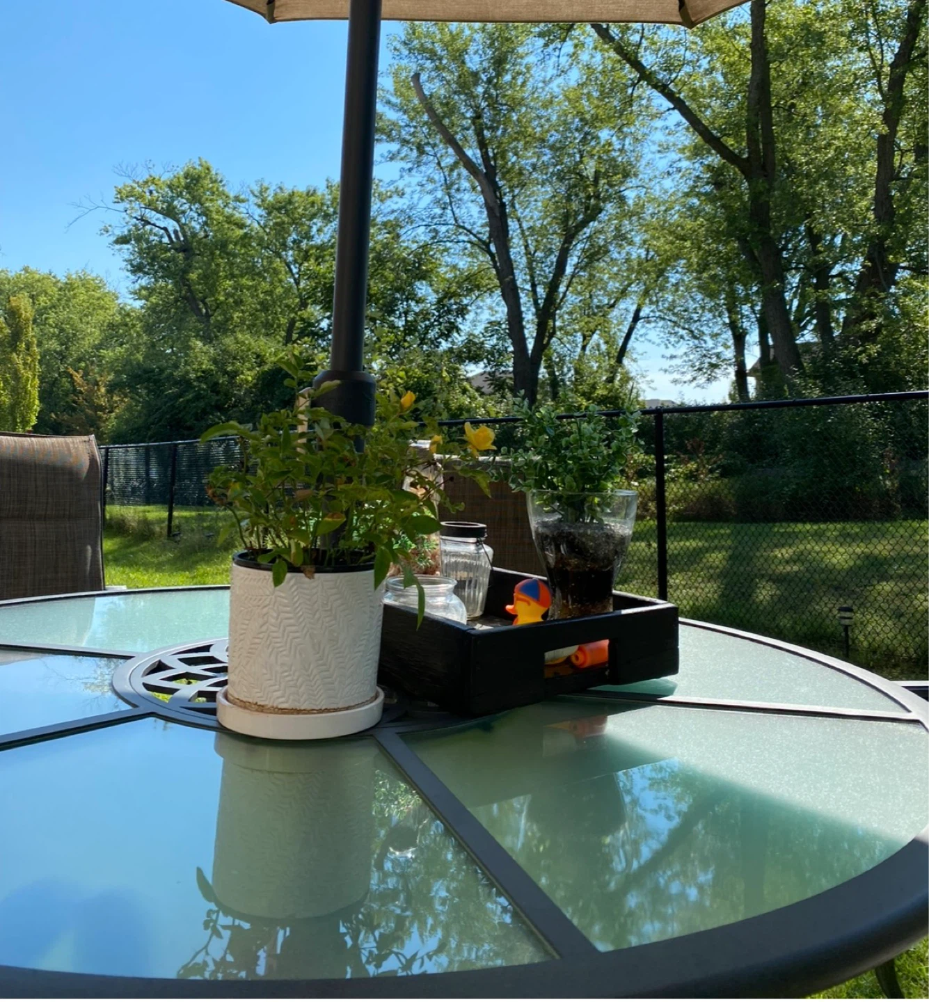 Glass Top Patio Dining Set with 4 Chairs
