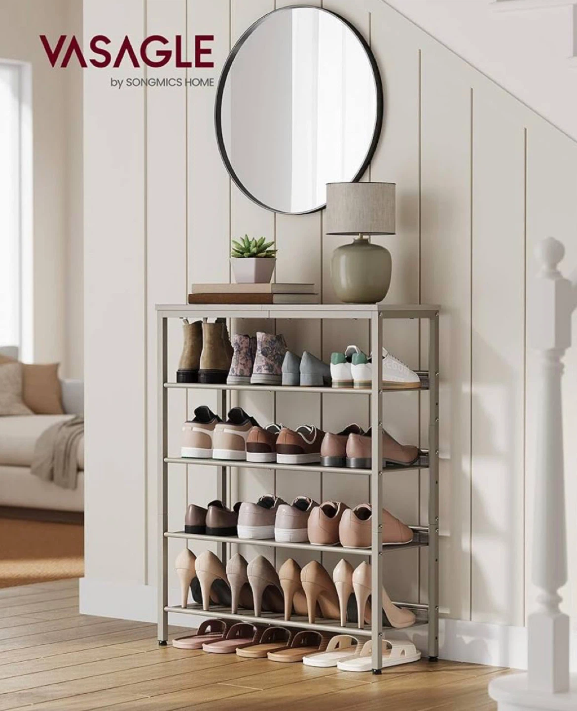 VASAGLE 5-Tier Shoe Rack - Grey