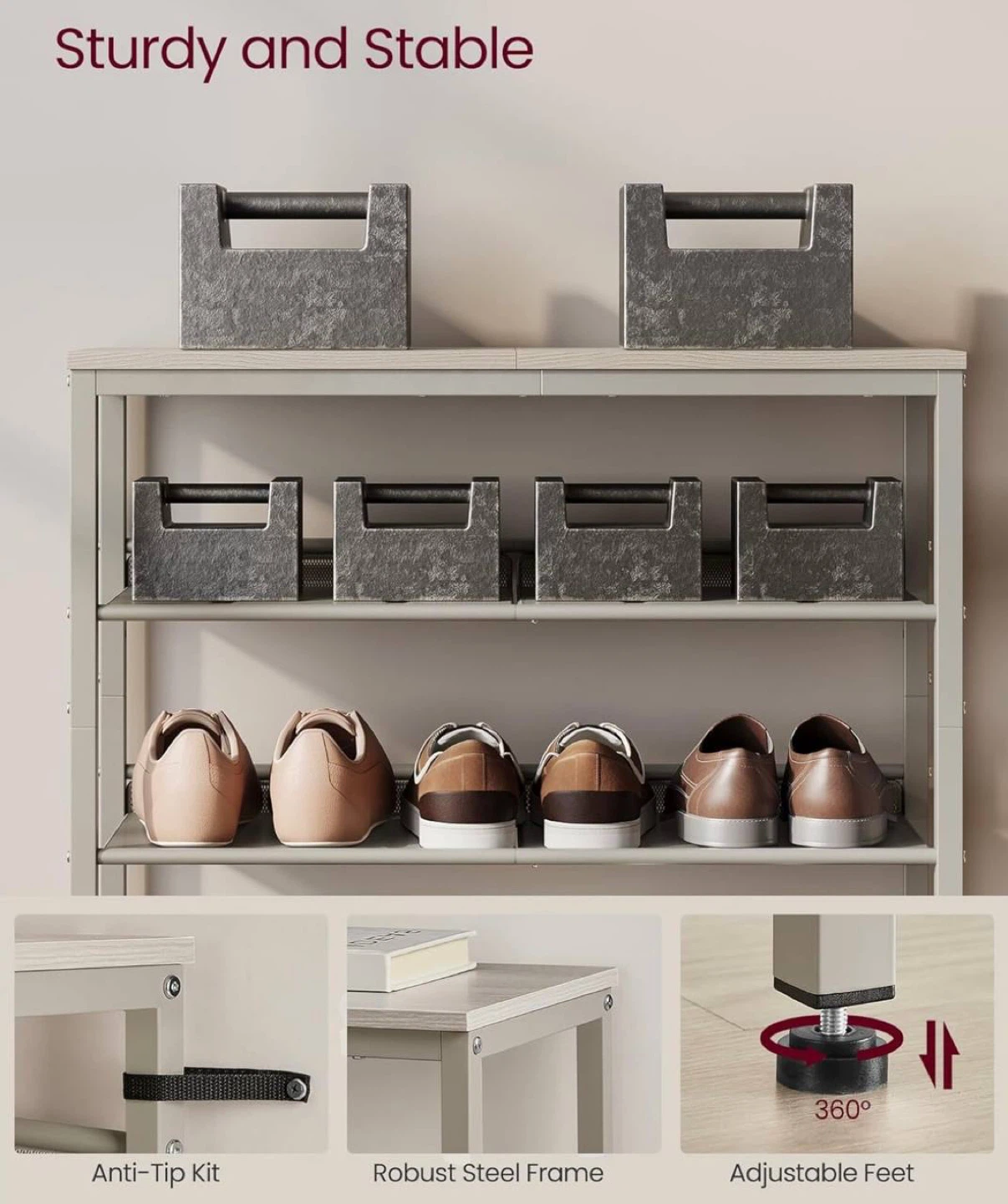 VASAGLE 5-Tier Shoe Rack - Grey - photo 3