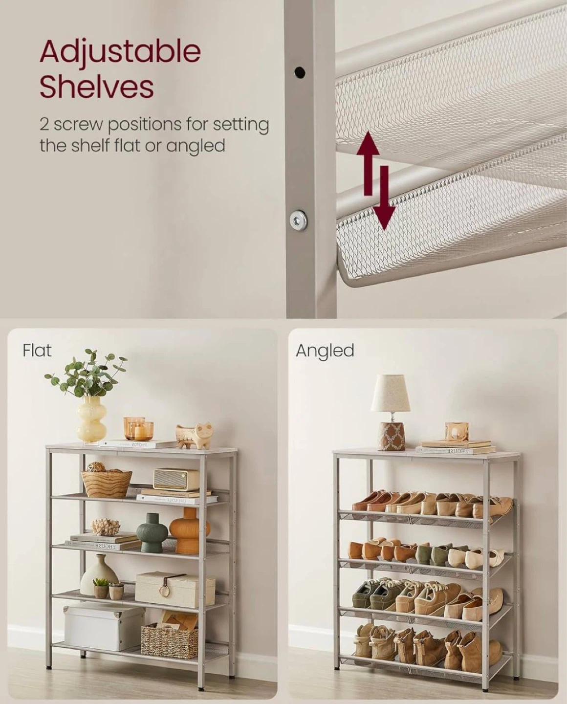 VASAGLE 5-Tier Shoe Rack - Grey - photo 2