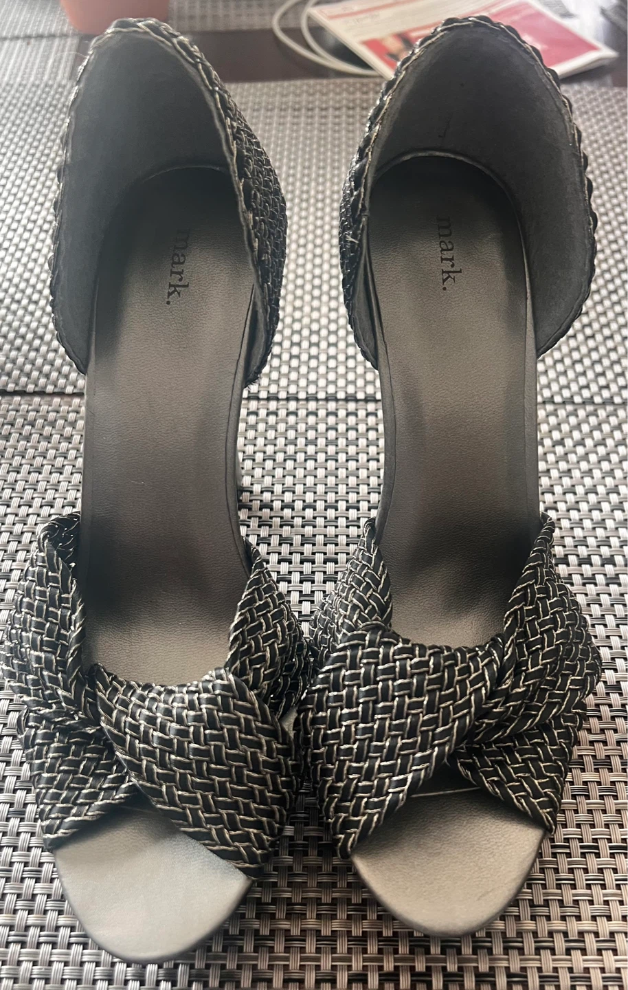 Mark. Black Woven High Heel Sandals size 7