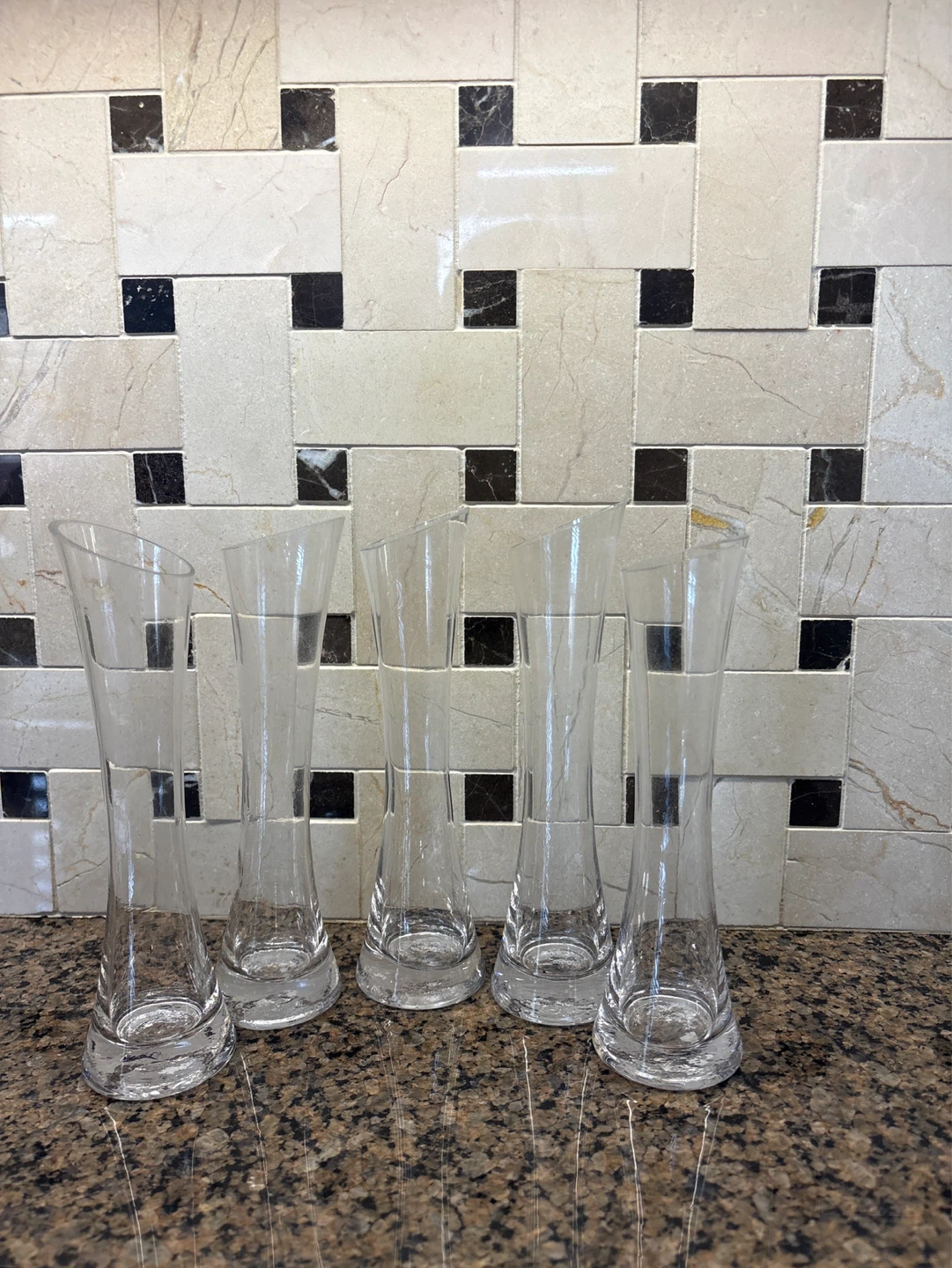 Set of 5 Clear Glass Bud Vases