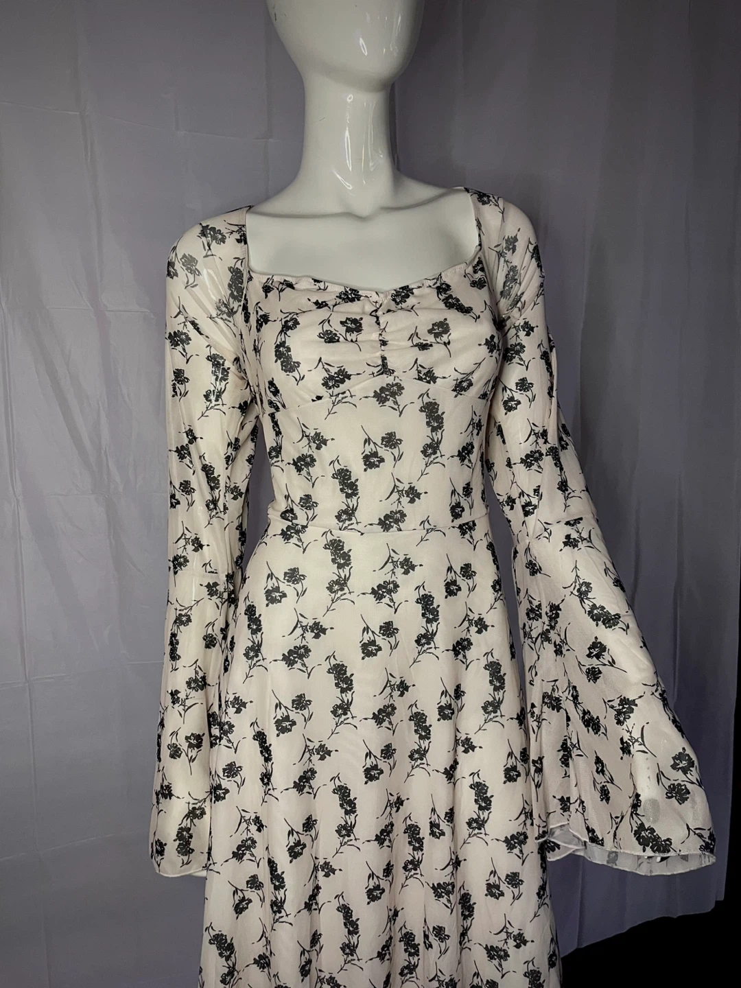 Cream Floral Print Long Sleeve Dress - photo 2