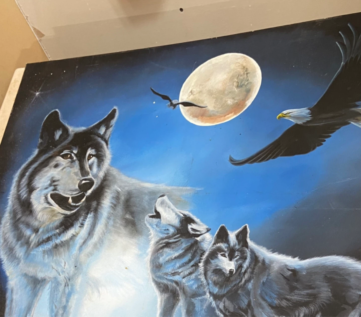 Original Painting of Wolves and Eagle by Dwayne Mayneecassun