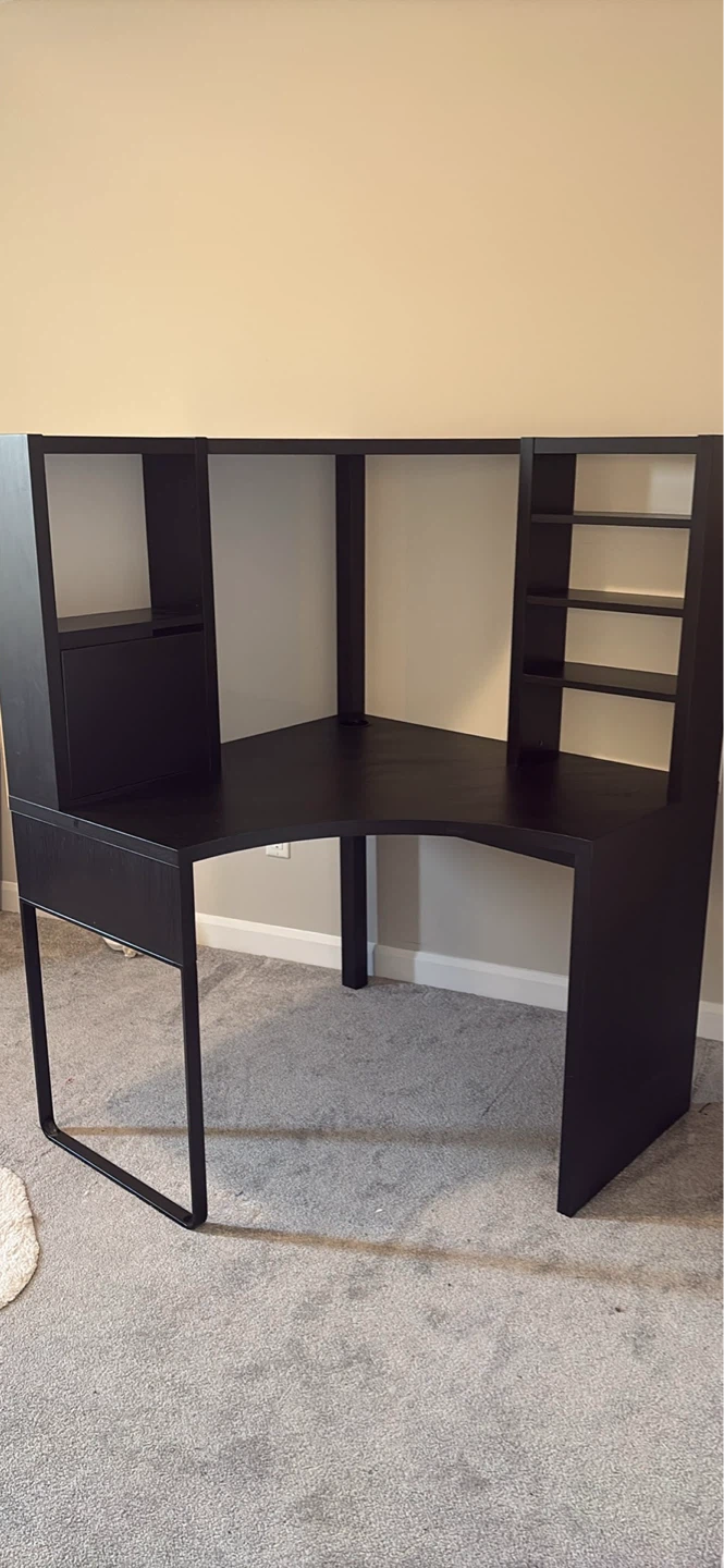 Black Corner Desk with Shelving Unit