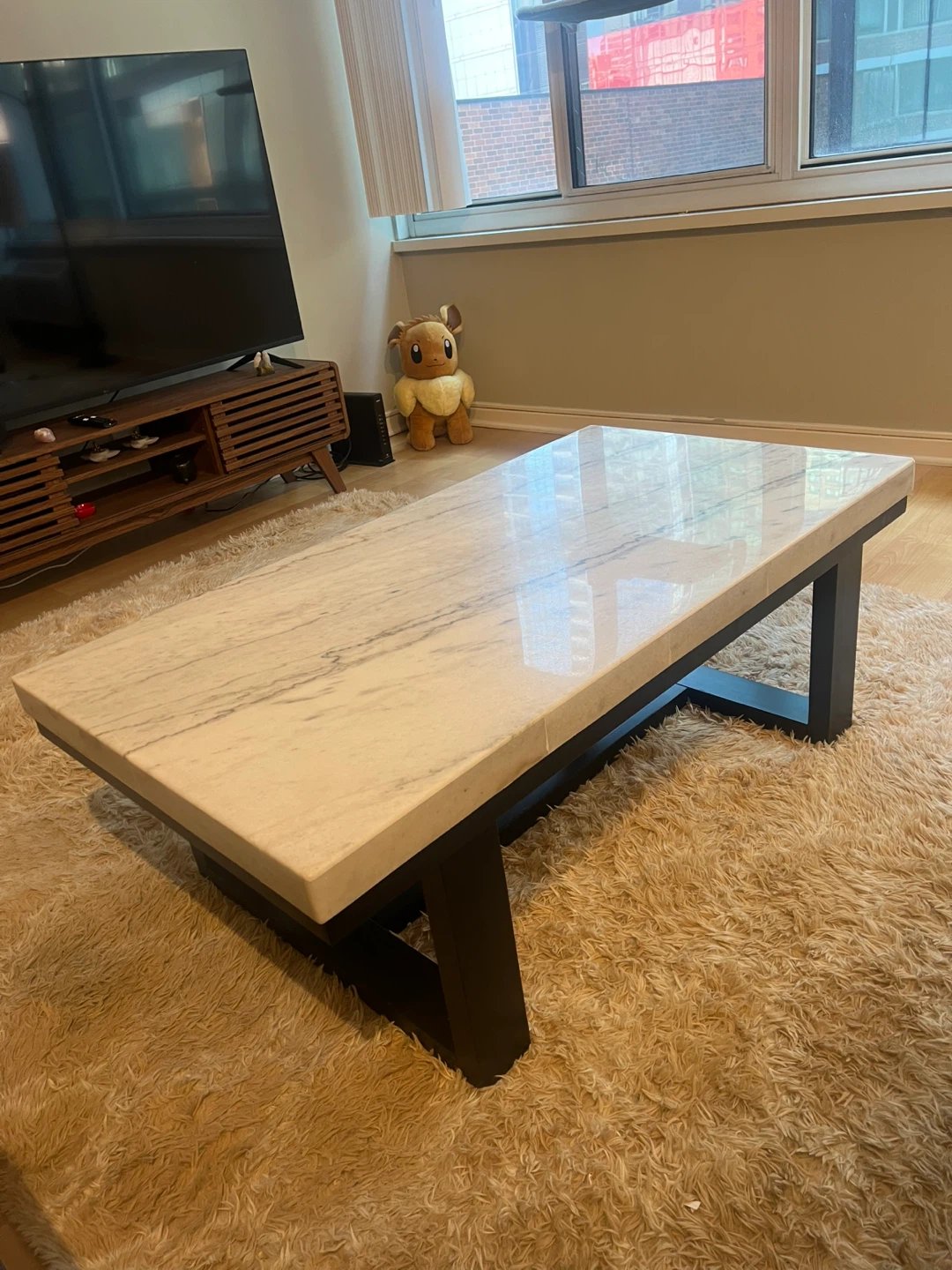 Marble Top Coffee Table with Dark Metal Frame - photo 3
