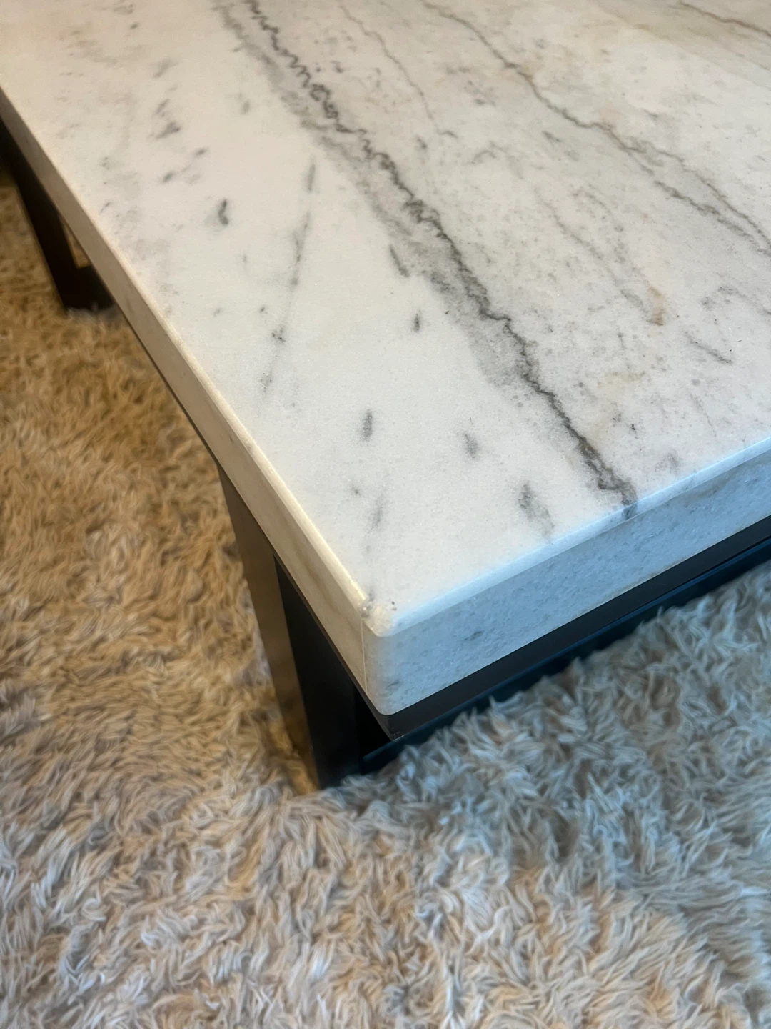Marble Top Coffee Table with Dark Metal Frame
