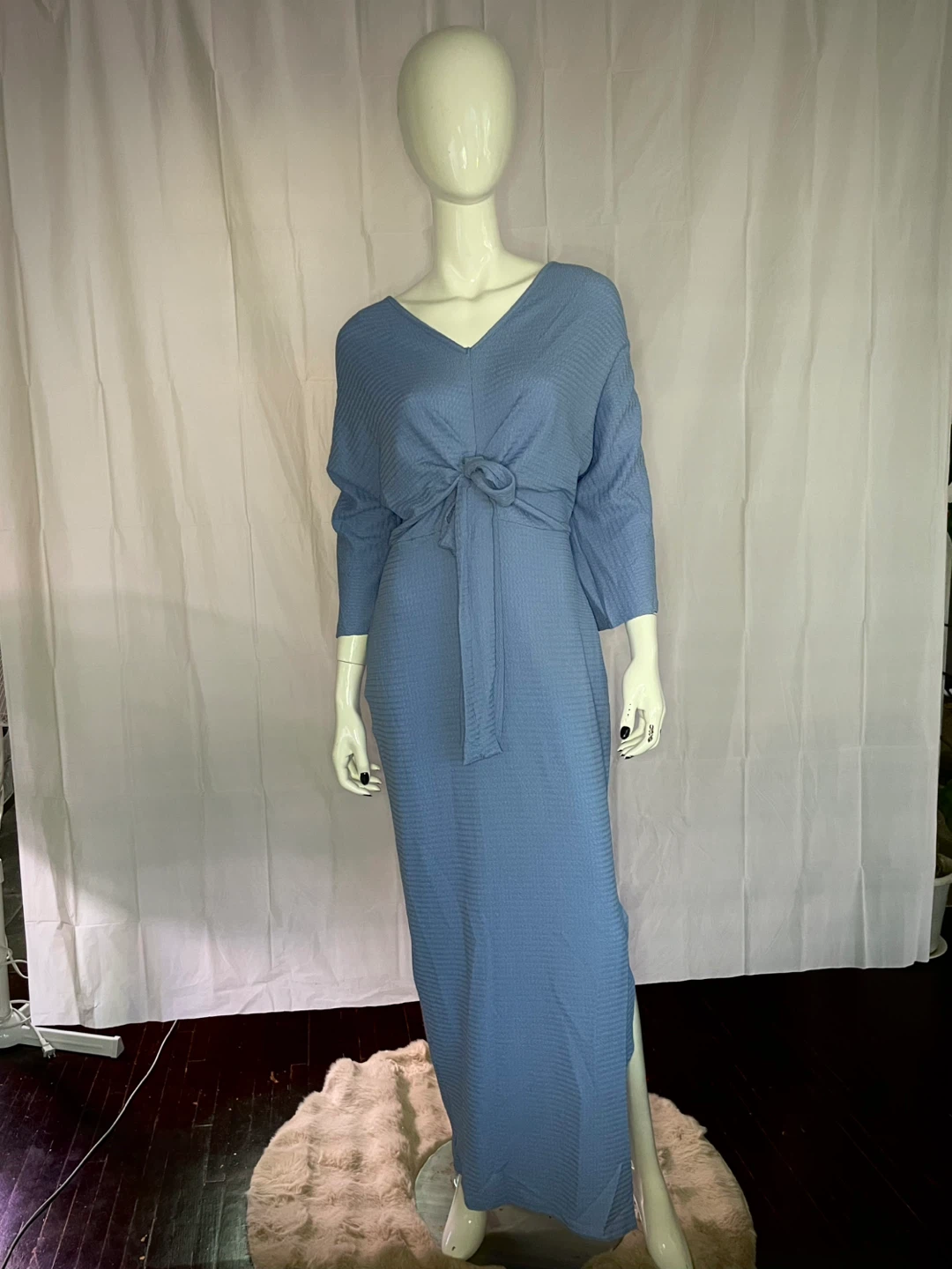 Blue V-Neck Tie-Front Maxi Dress - photo 2