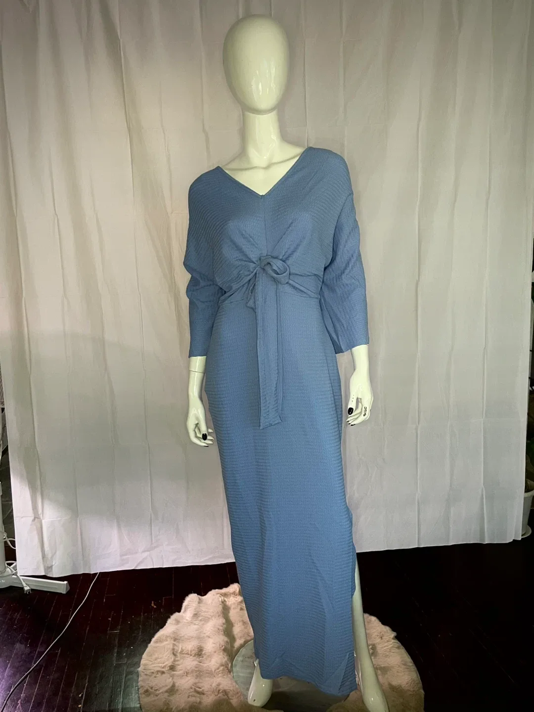 Blue V-Neck Tie-Front Maxi Dress - photo 2