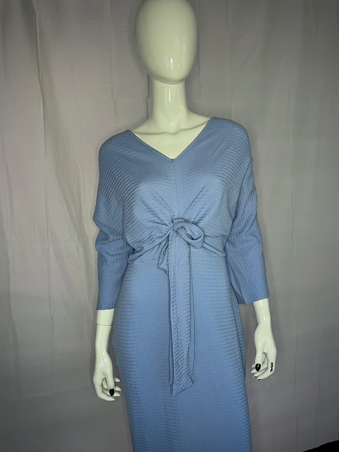 Blue V-Neck Tie-Front Maxi Dress