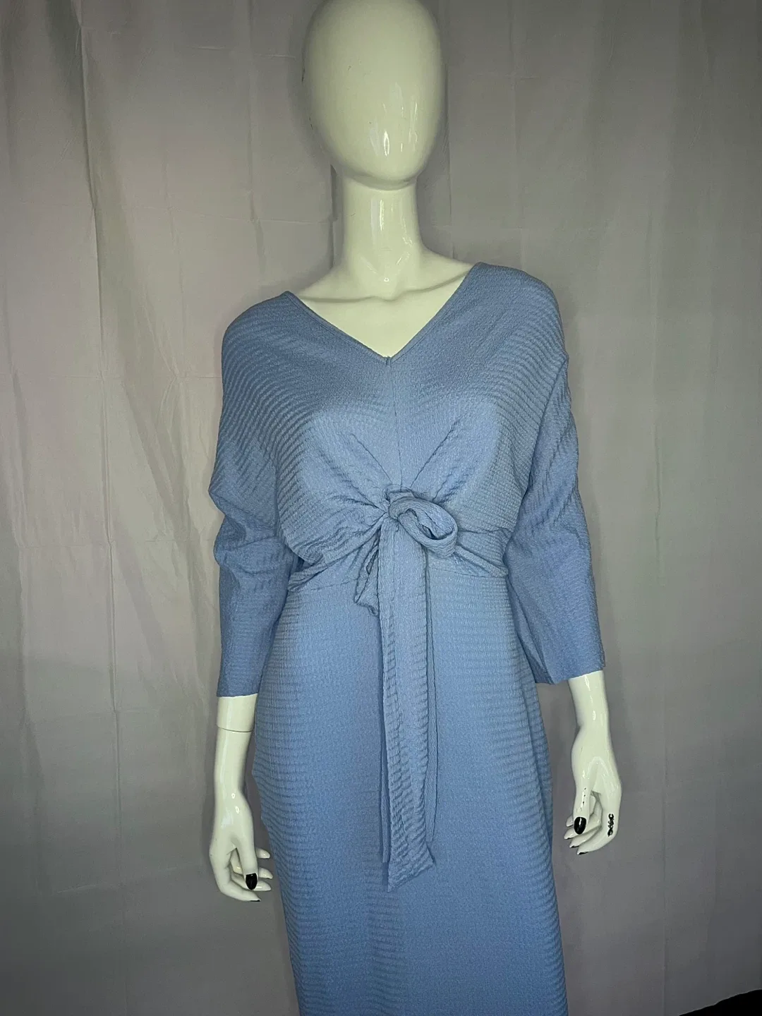 Blue V-Neck Tie-Front Maxi Dress