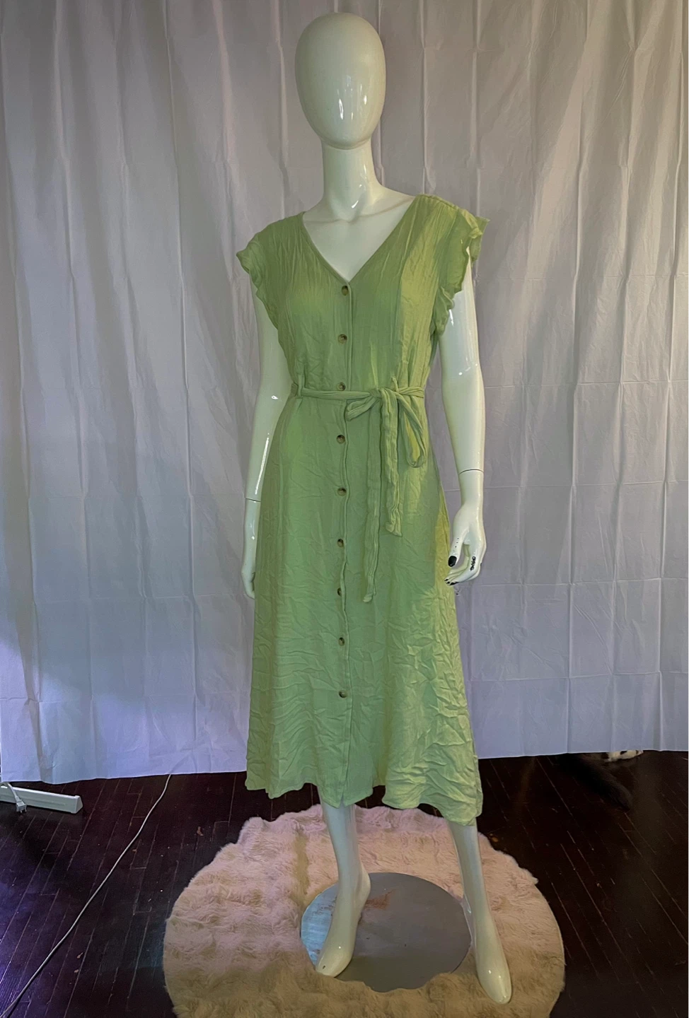 Light Green Button-Up Midi Dress