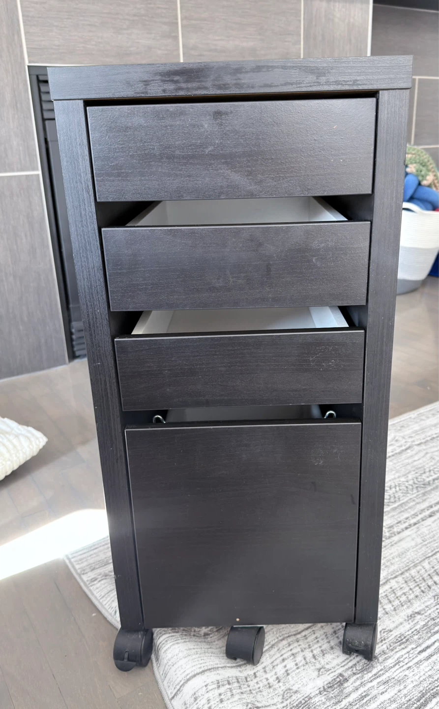Dark Brown 4-Drawer Rolling Filing Cabinet