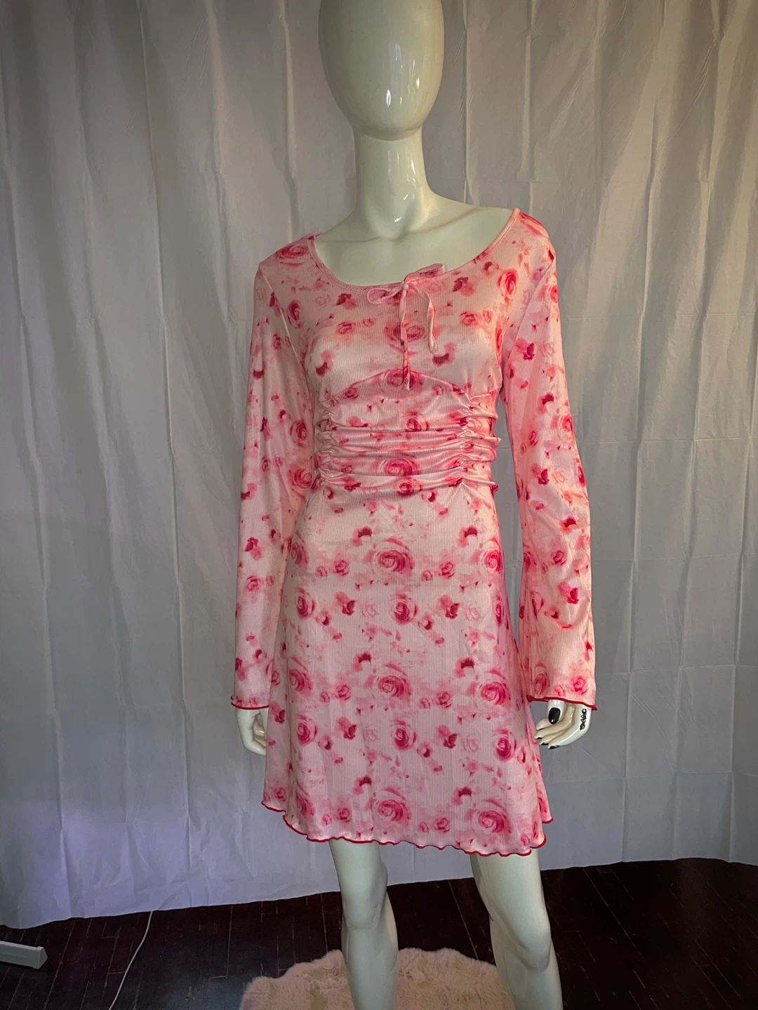 Pink Floral Long Sleeve Dress