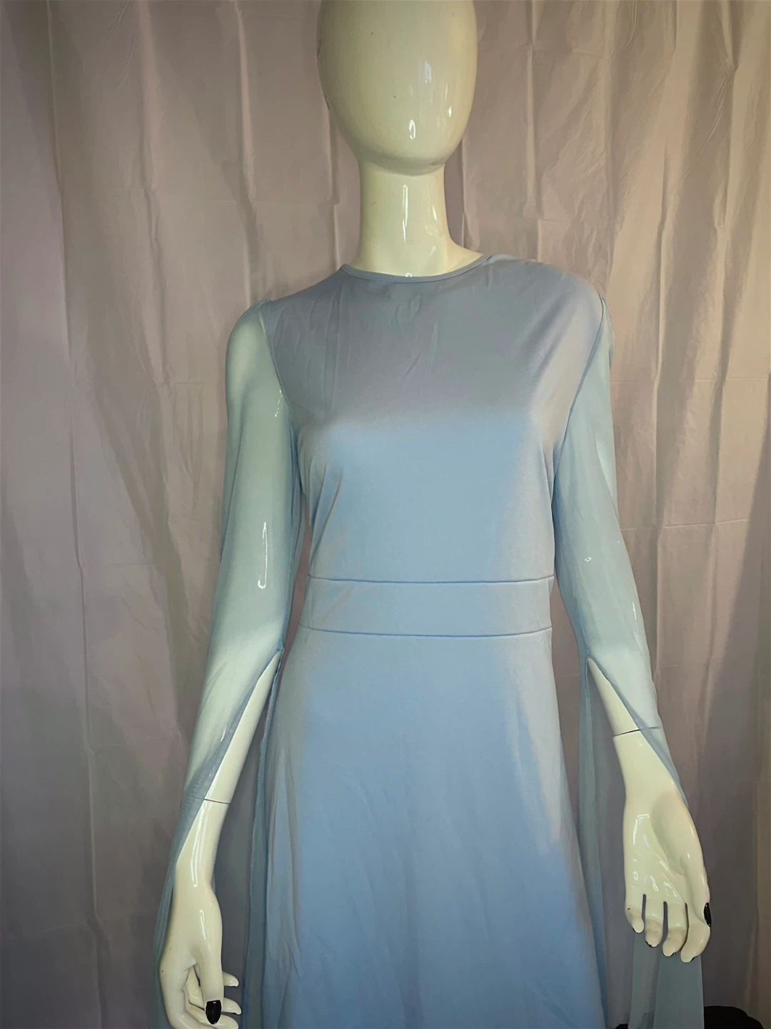 Light Blue Flowy Maxi Dress with Split Mesh Sleeves - photo 3