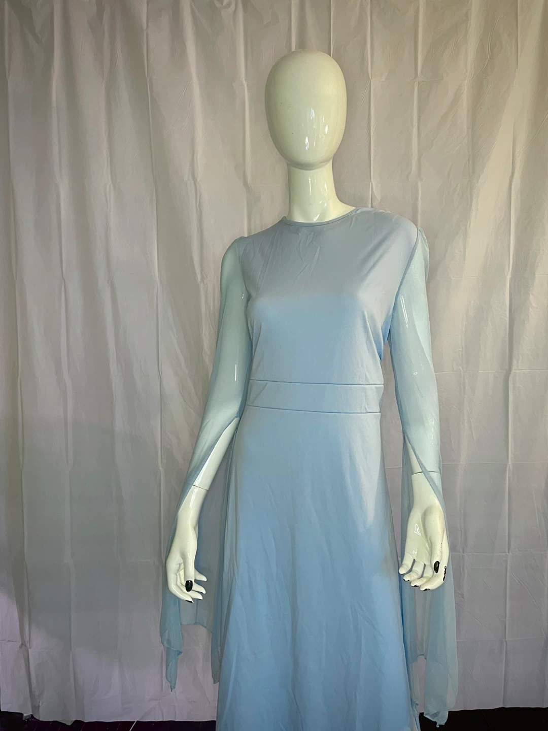 Light Blue Flowy Maxi Dress with Split Mesh Sleeves - photo 2