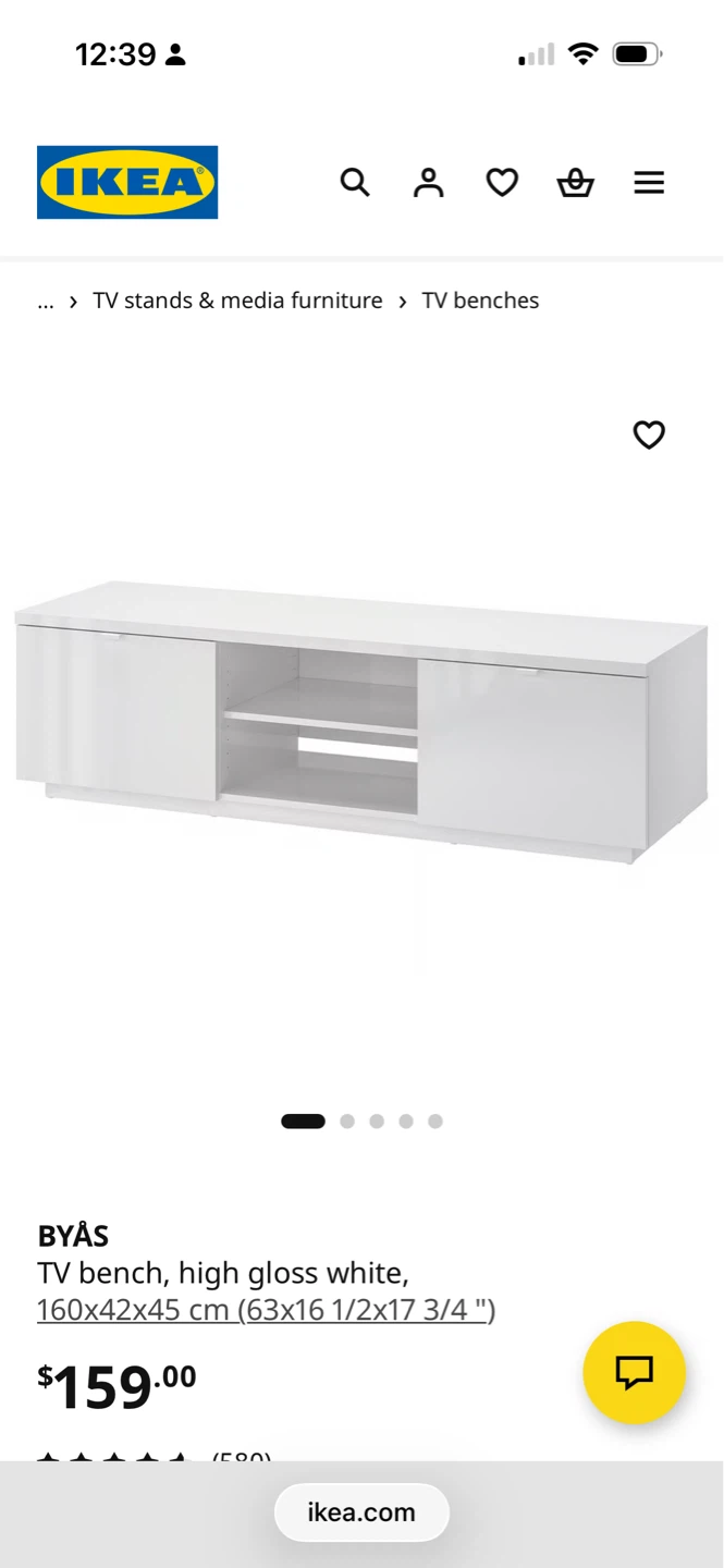 IKEA BYAS TV Bench High Gloss White 160x42x45 cm - photo 5