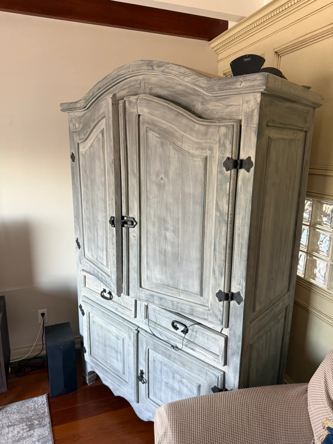 Distressed Grey Armoire with Doors and Drawers - photo 2