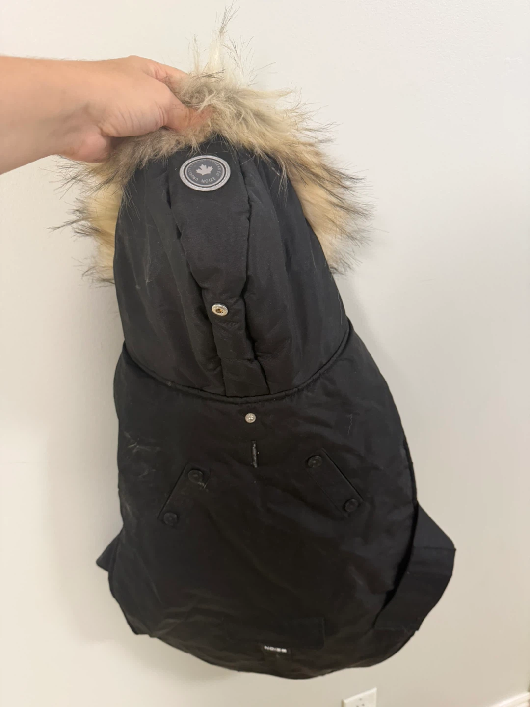 Large - NOIZE Black Dog Winter Jacket with Fur Hood