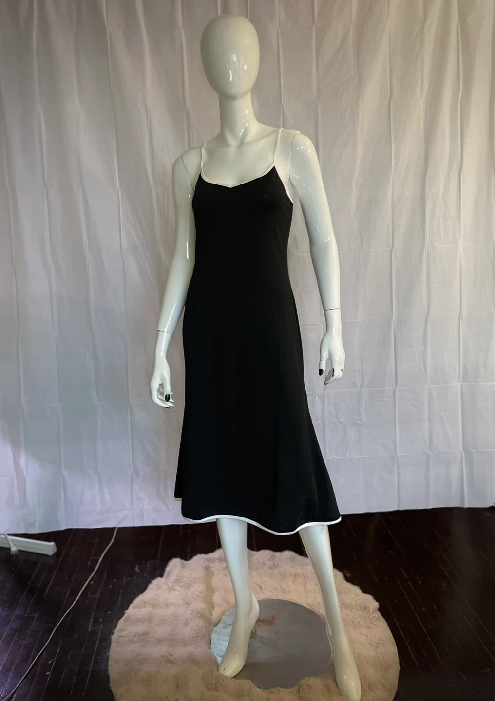 Black Slip Dress with White Trim