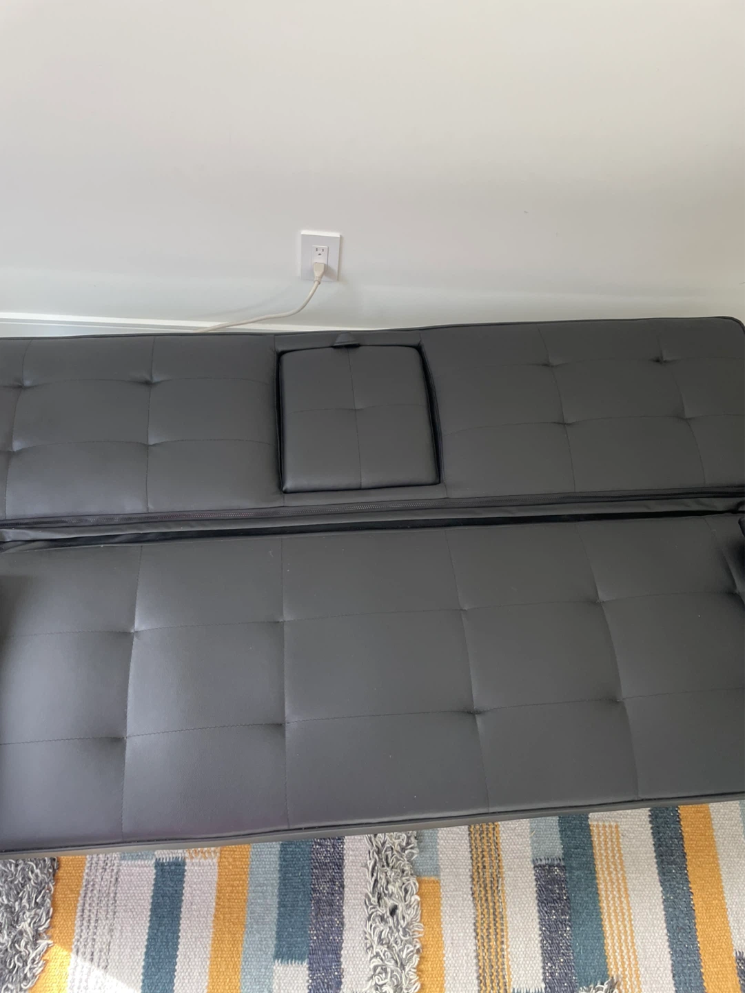 Black Faux Leather Futon Sofa Bed in Pristine Condition - photo 5