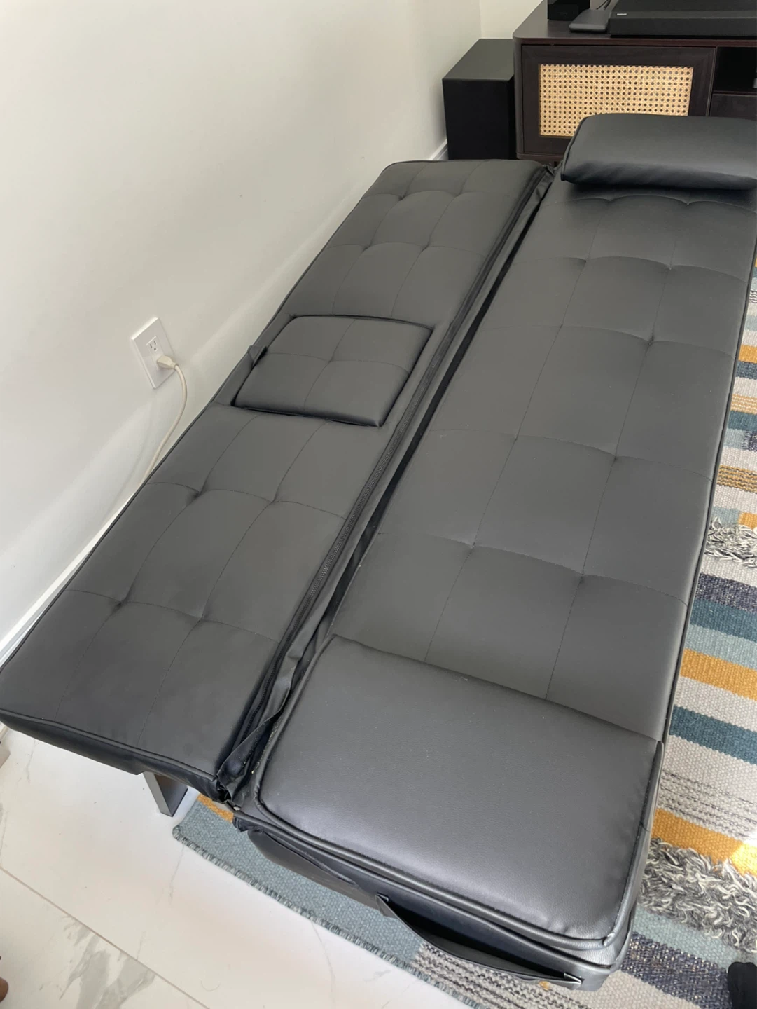 Black Faux Leather Futon Sofa Bed in Pristine Condition - photo 4