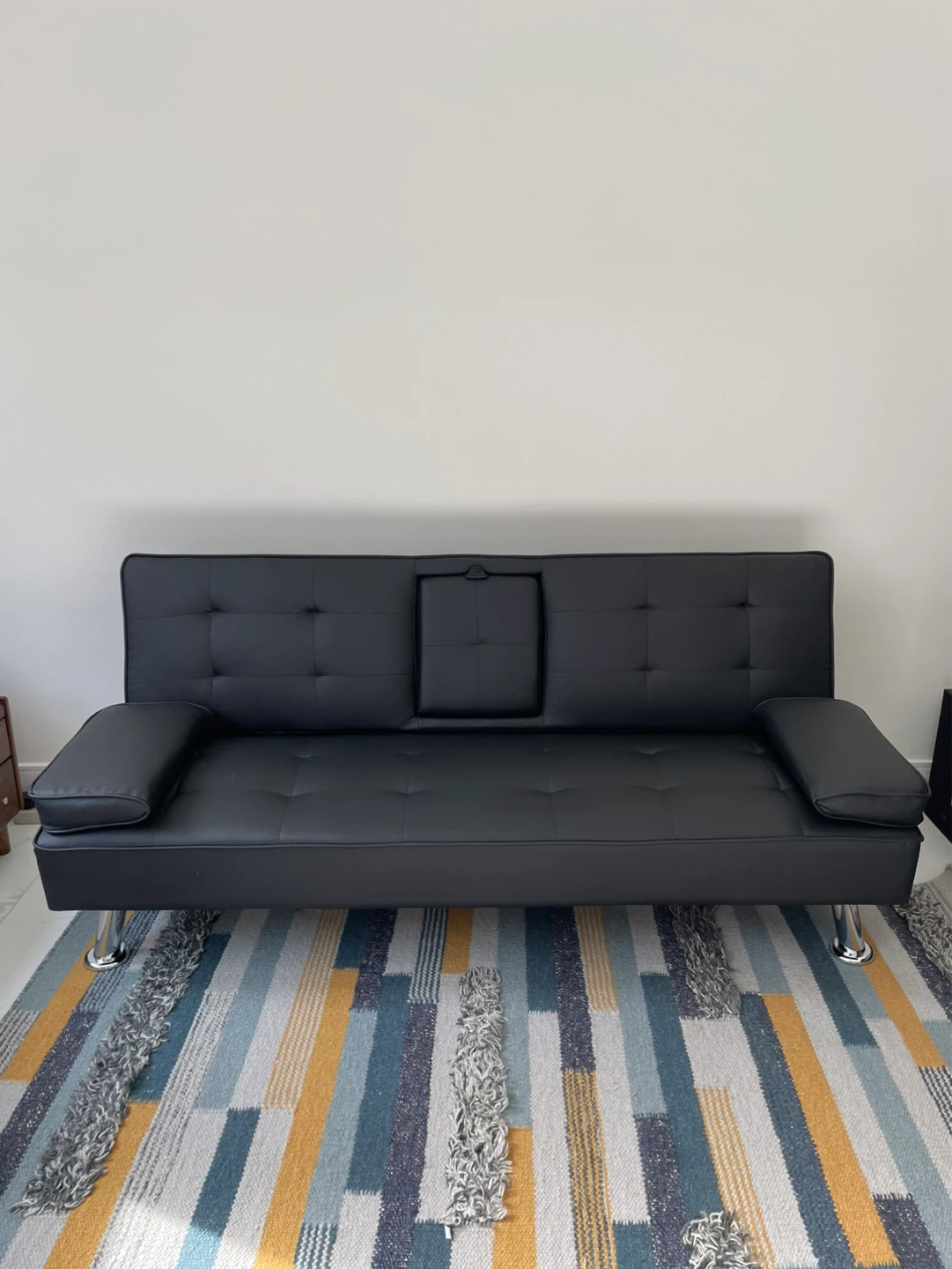 Black Faux Leather Futon Sofa Bed in Pristine Condition