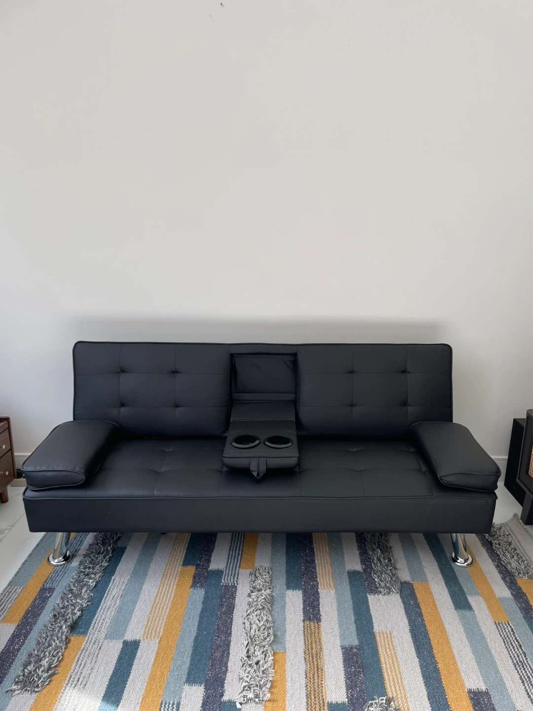 Black Faux Leather Futon Sofa Bed in Pristine Condition - photo 2