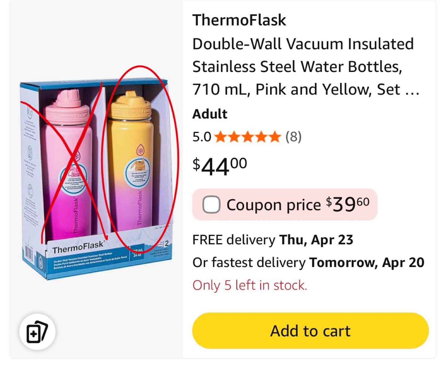 ThermoFlask Double-Wall Vacuum Insulated Water Bottle 710ml