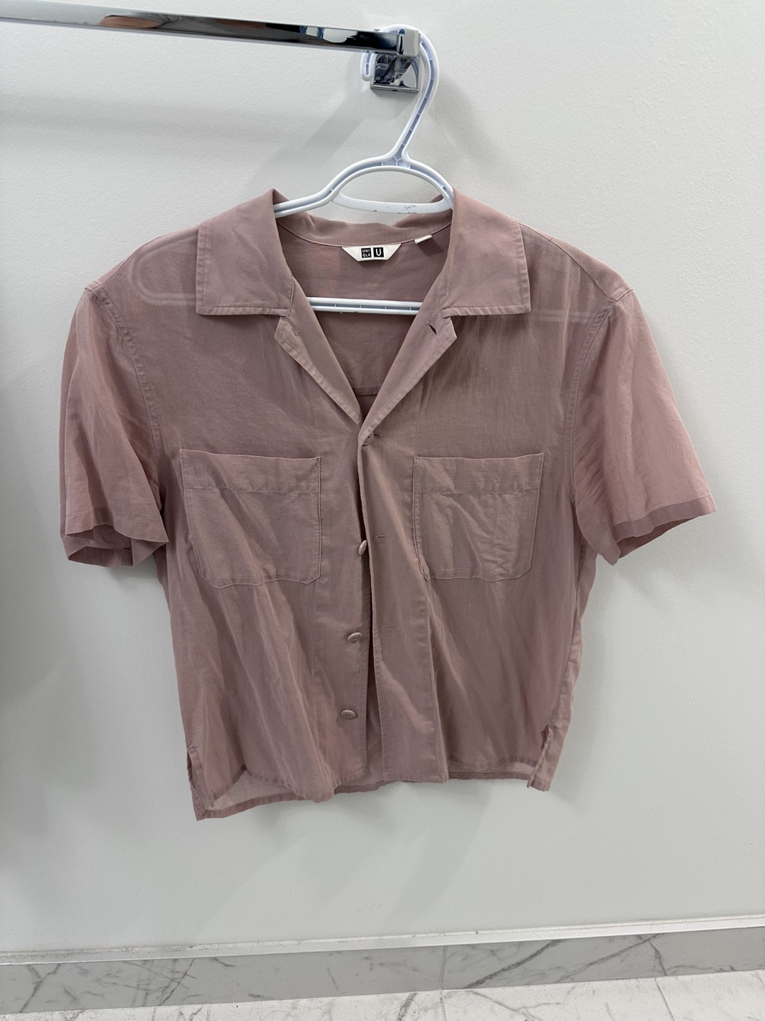 UNIQLO U Pink Short Sleeve Button-Up Shirt Size S
