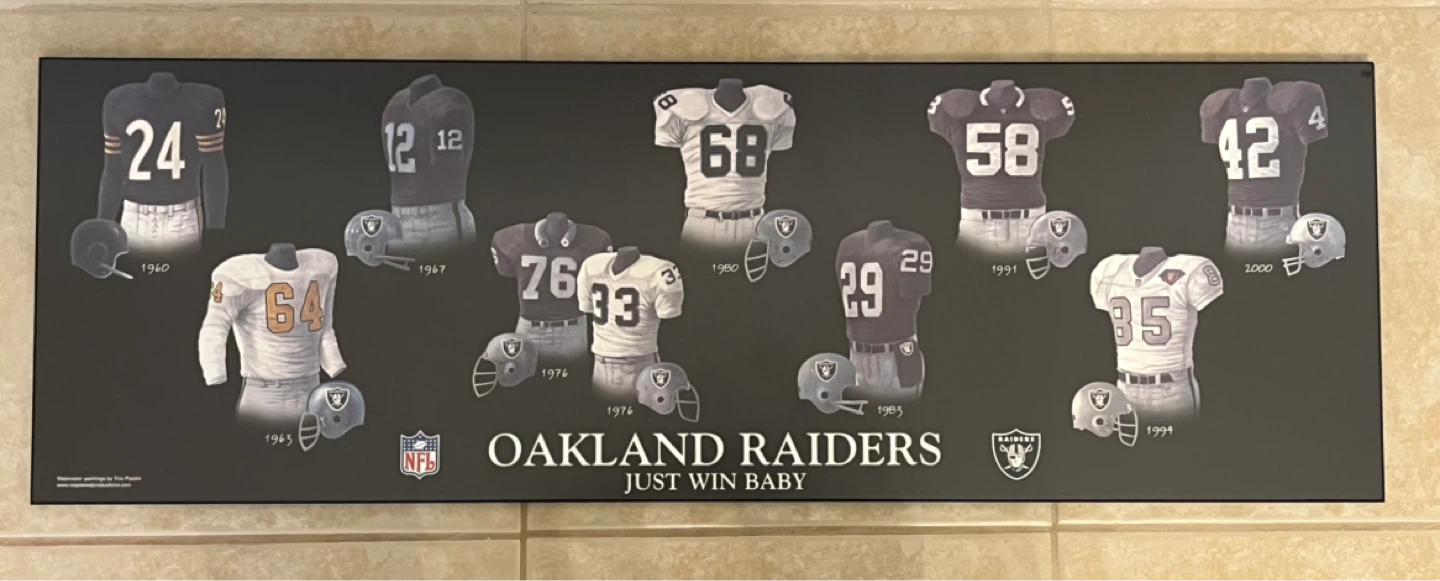 Oakland Raiders "Just Win Baby" Uniform History Plaque