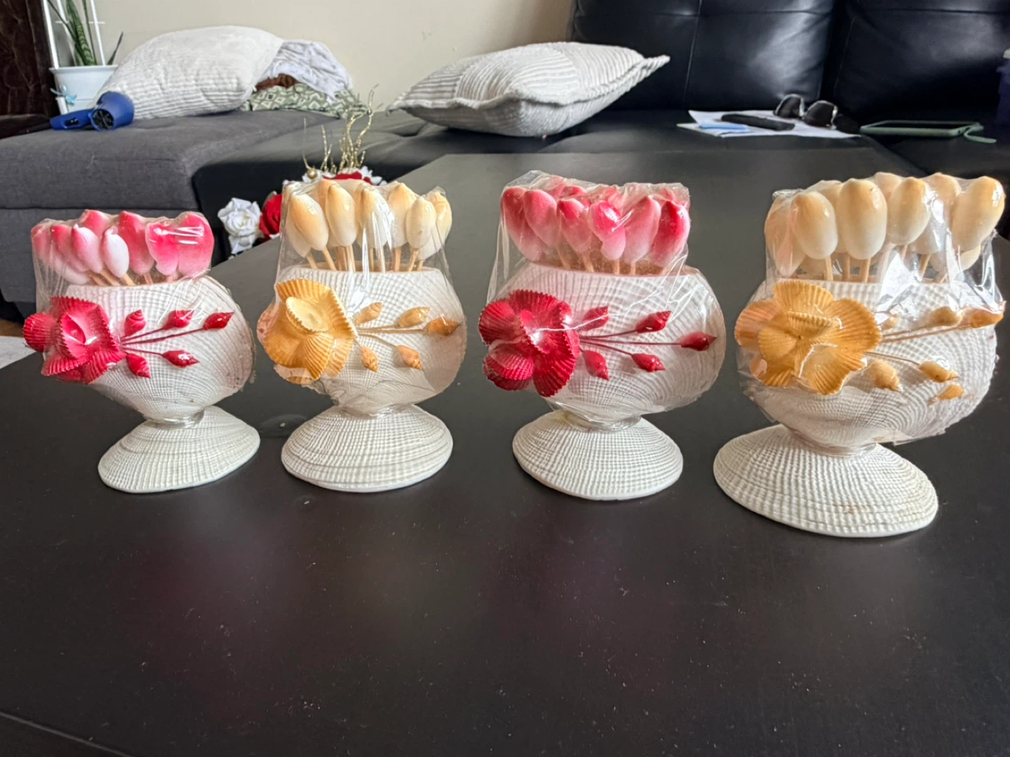 Set of 4 Decorative Shell Toothpick Holders