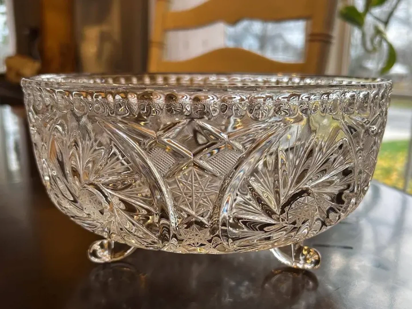 *Moving Sale* Pinwheel 8.5 footed Glass bowl with star patterns - photo 4