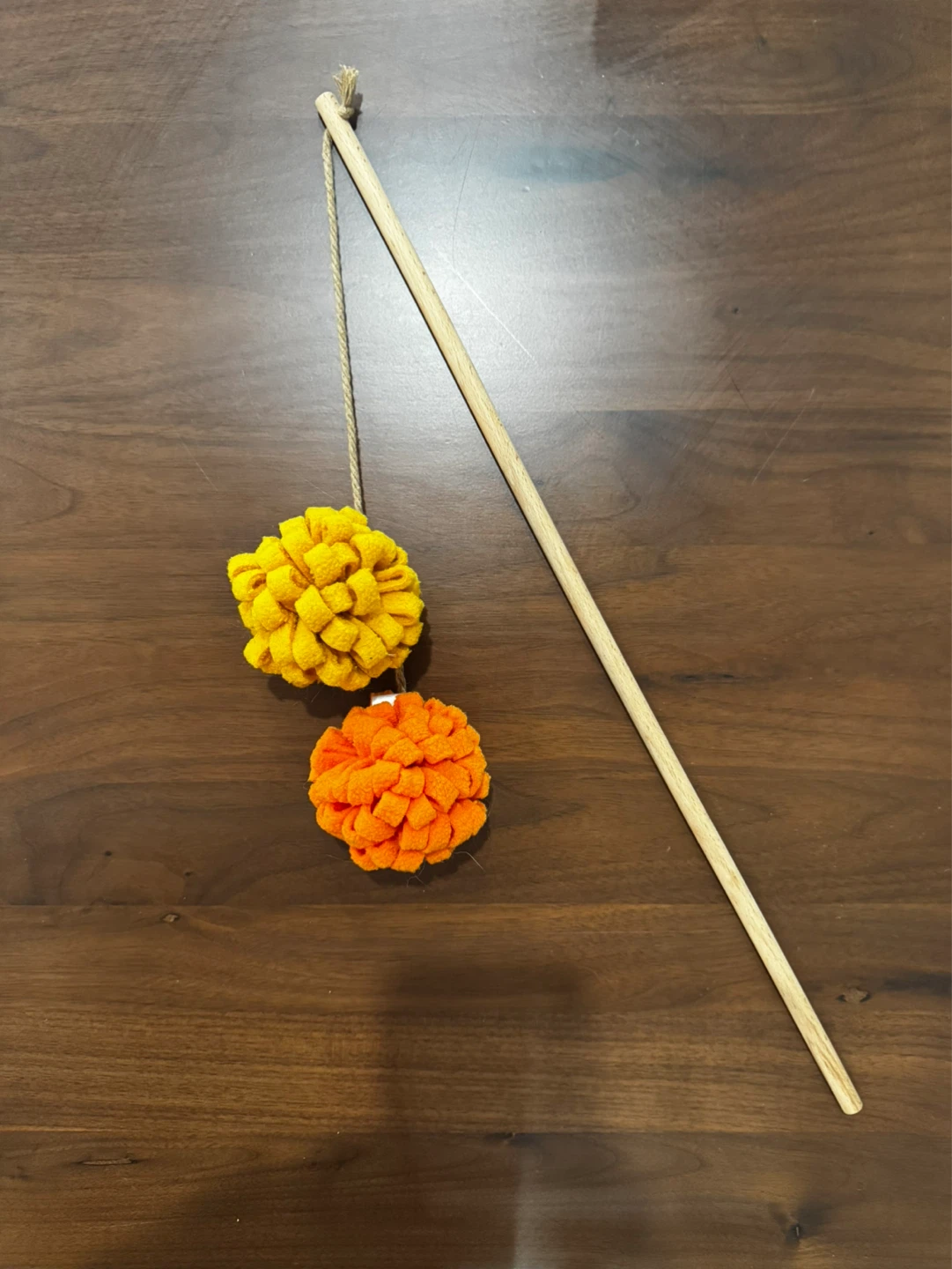 Cat Wand Toy with Orange and Yellow Pom Poms