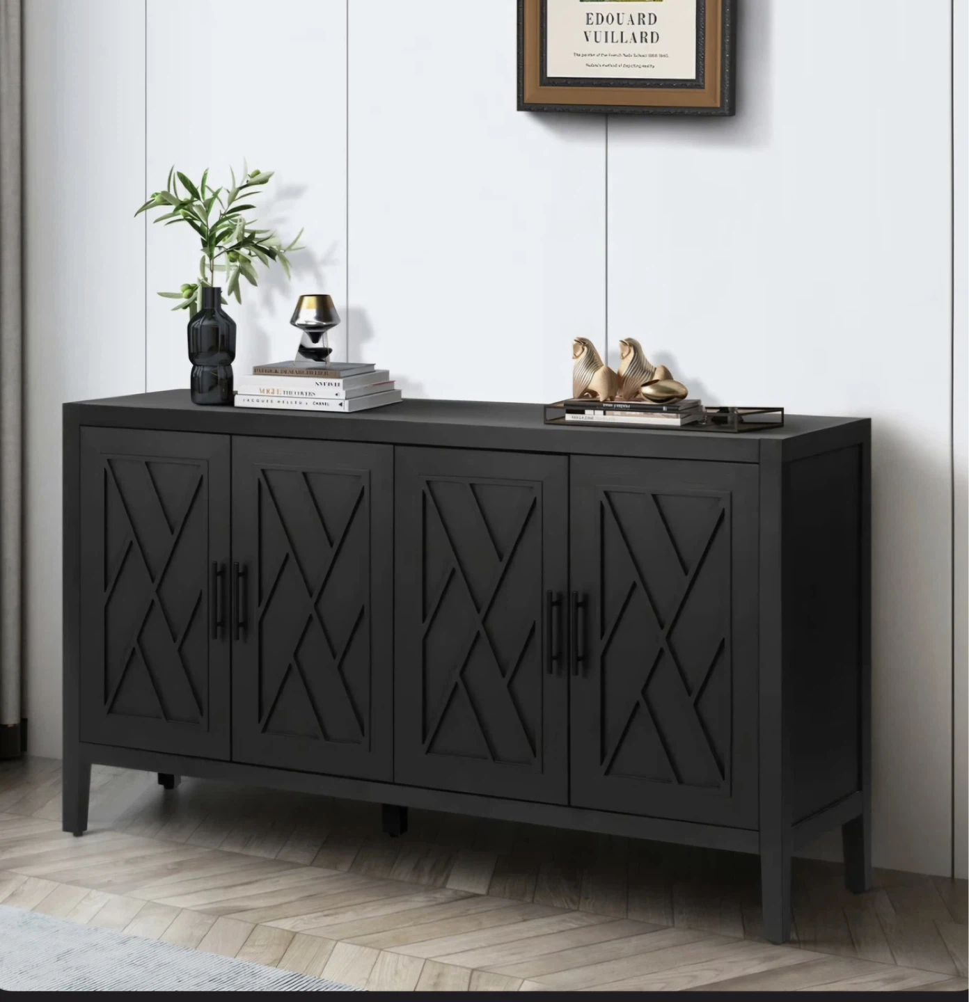 60-inch Black  Accent Cabinet with 4 Doors – Good condition - photo 2