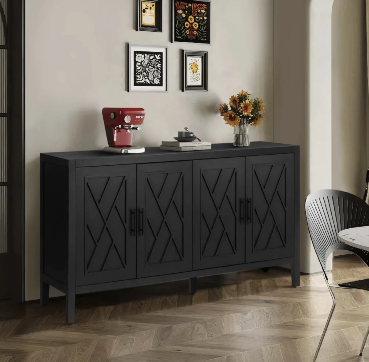 60-inch Black  Accent Cabinet with 4 Doors – Good condition - photo 5