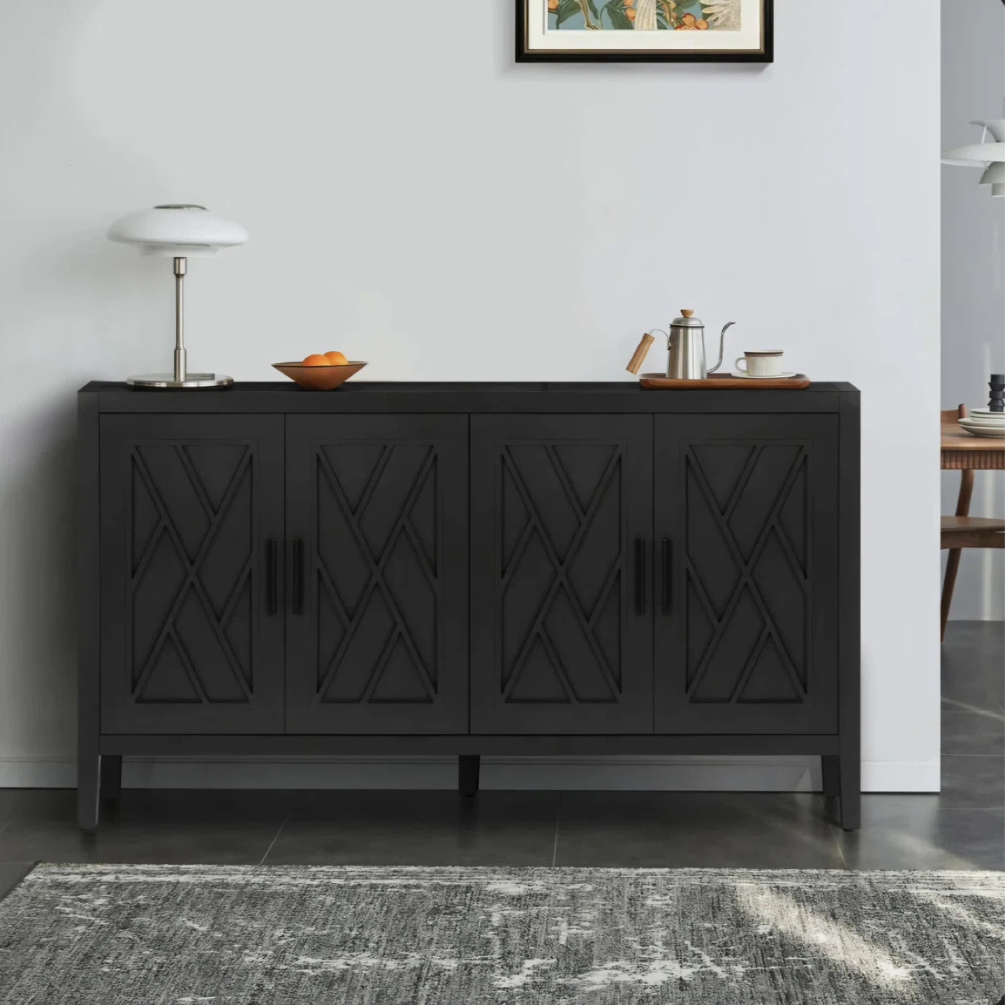 60-inch Black  Accent Cabinet with 4 Doors – Good condition