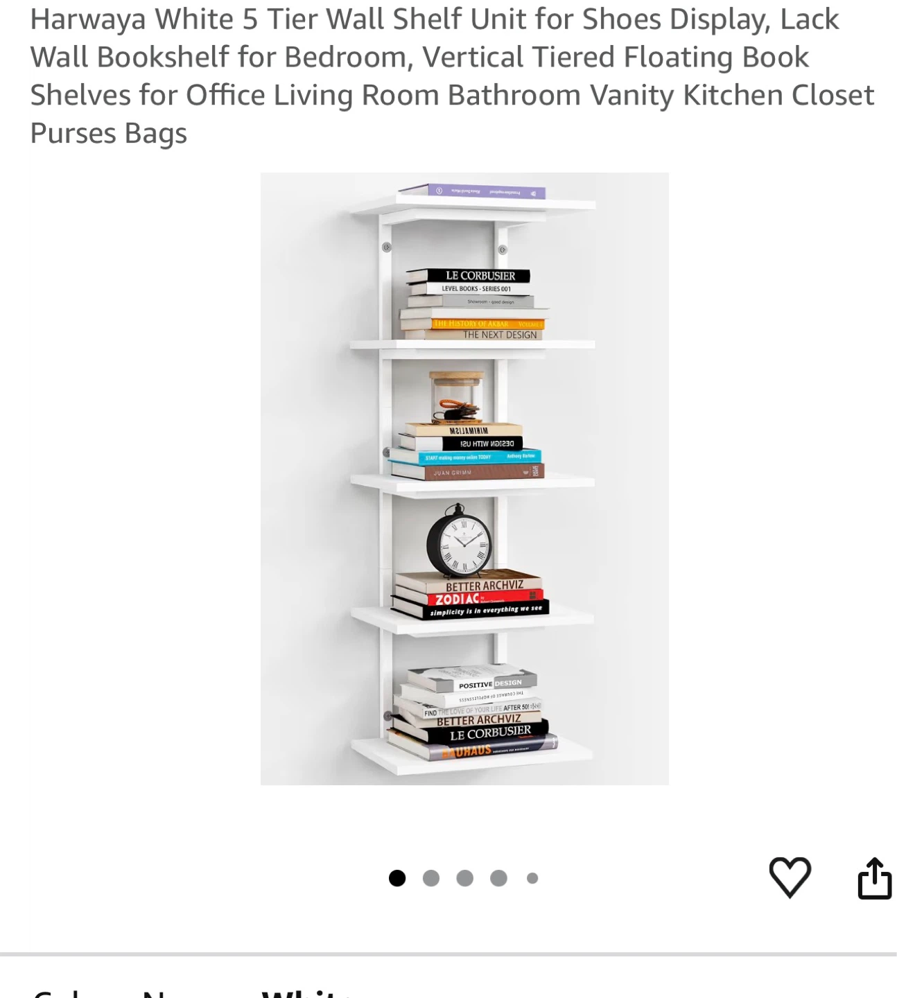 White 5 Tier Wall Shelf Unit W5T