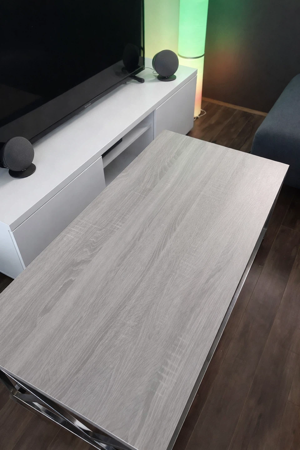 Grey Wood Coffee Table with Chrome Legs
