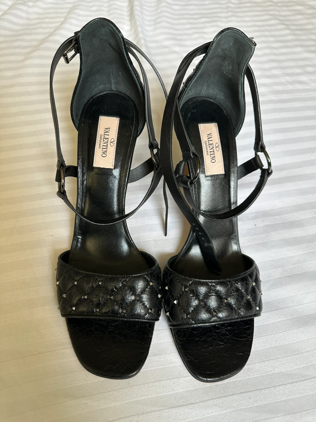 Valentino Black Leather Studded Ankle Strap Heels Size 41 - photo 2