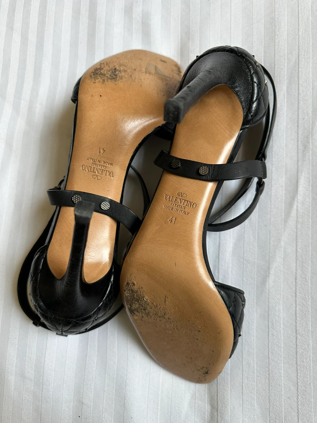 Valentino Black Leather Studded Ankle Strap Heels Size 41 - photo 3