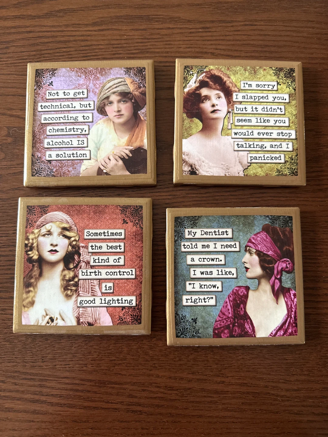 Set of 4 Coasters with Humorous Quotes
