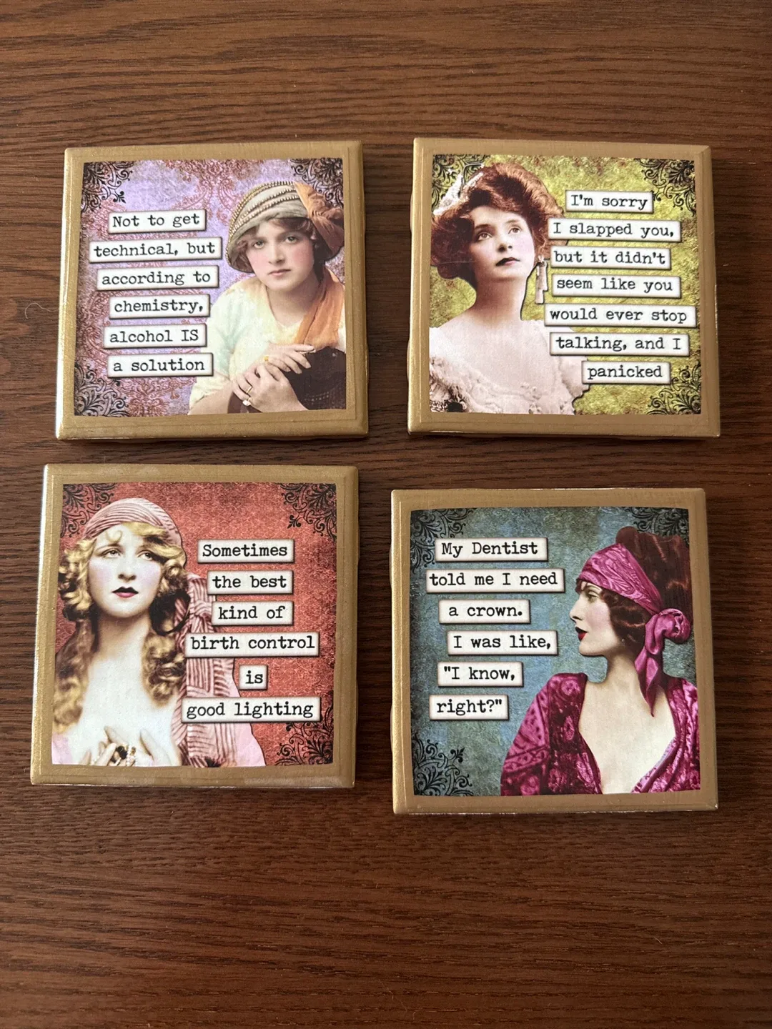 Set of 4 Coasters with Humorous Quotes