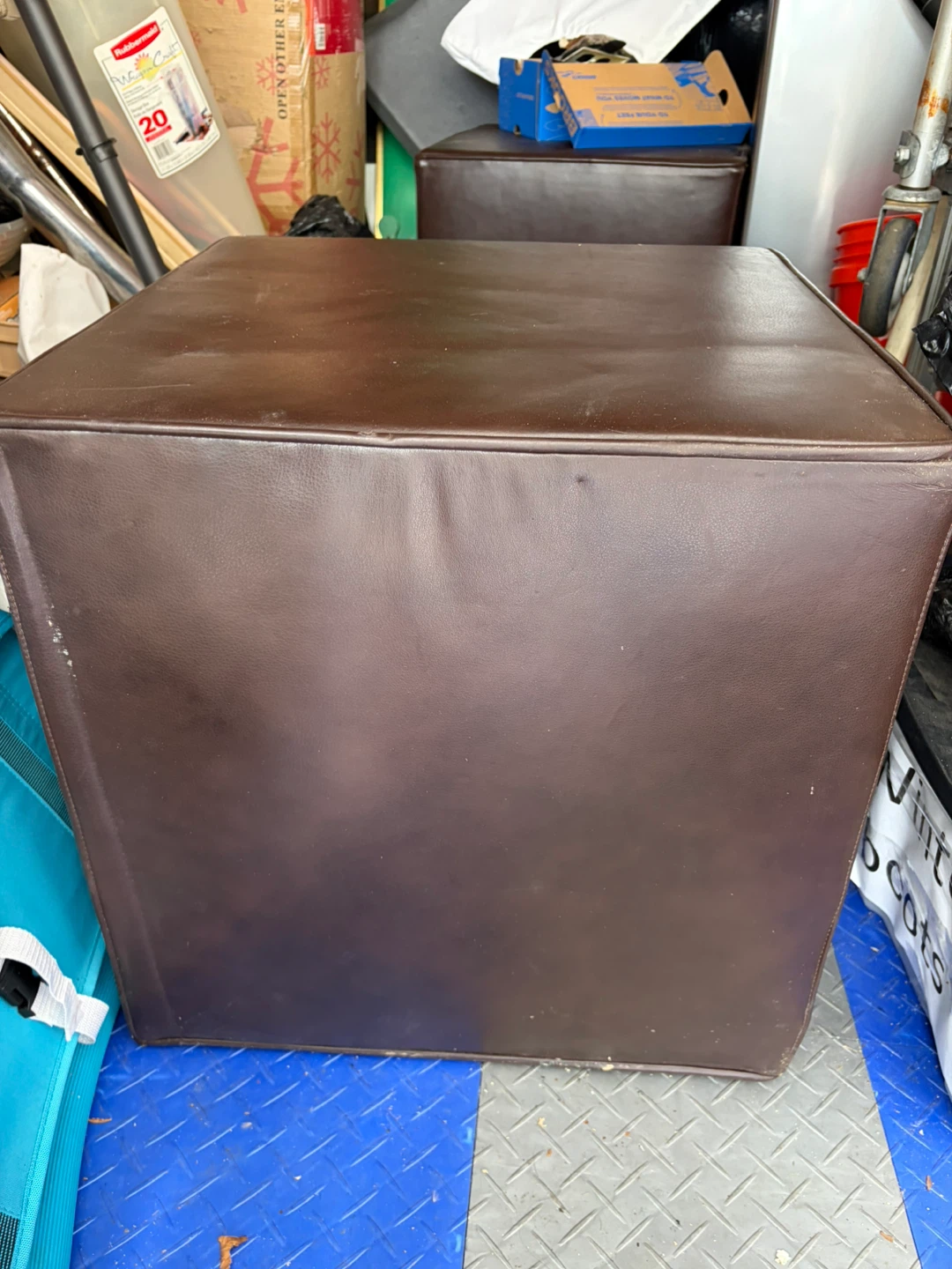 2 Brown Leather Ottoman Cube