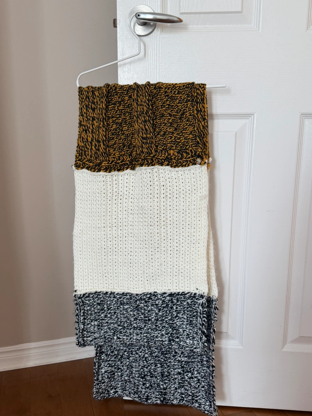 Knit Scarf - Mustard, White, and Charcoal
