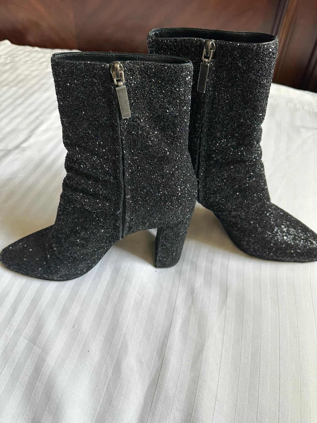 Saint Laurent Black Glitter Ankle Boots Size 41 - photo 2