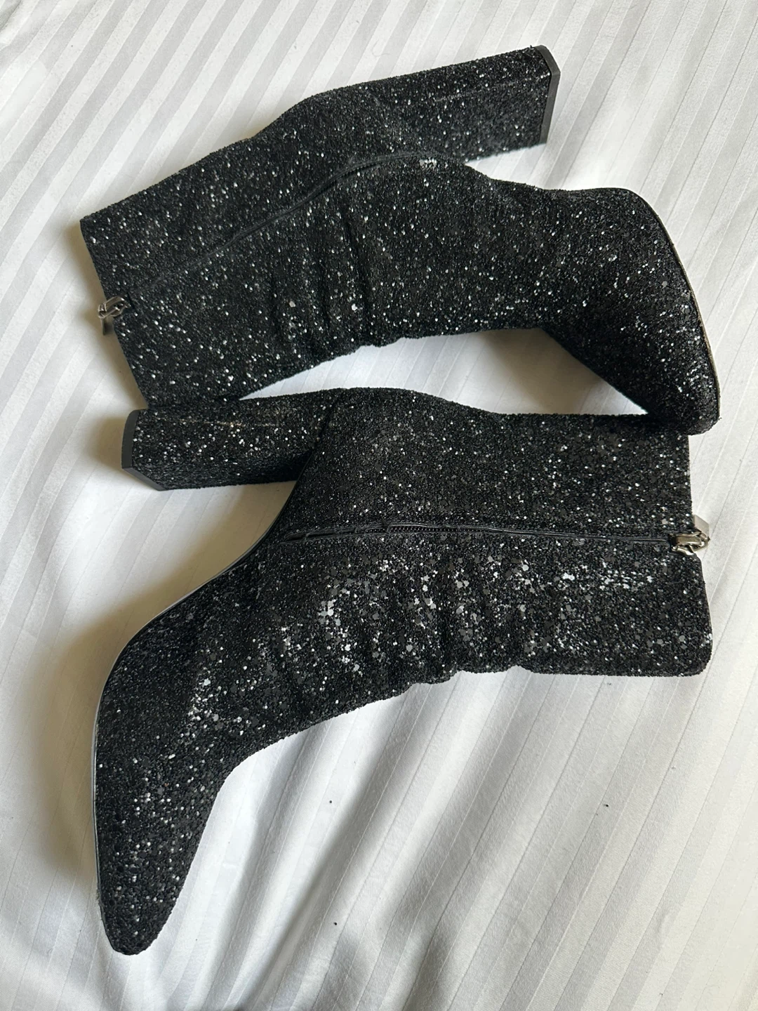 Saint Laurent Black Glitter Ankle Boots Size 41